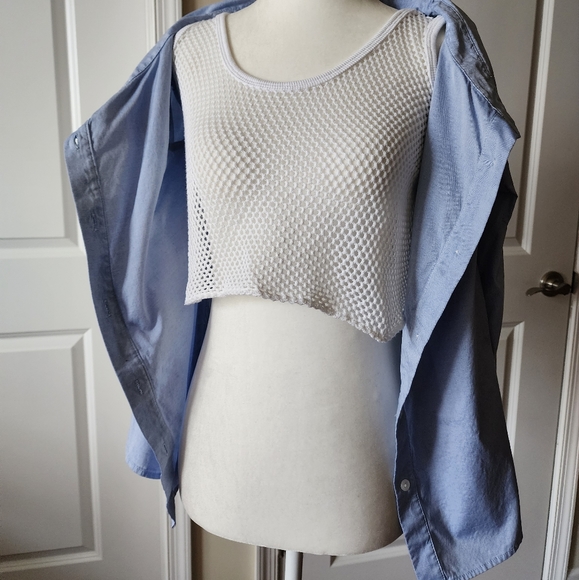 Sandy Liang Devlin Layered Cotton & Mesh top in blue - Picture 2 of 8
